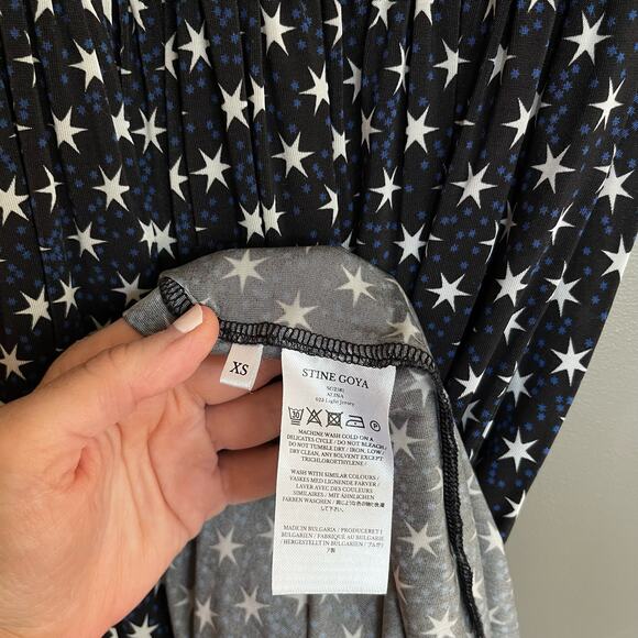 STINE GOYA ALINA JERSEY DRESS in STARS Black Blue White Size XS Long Sleeve Midi - Picture 15 of 16